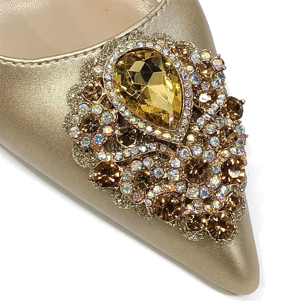 Italian 2024 Fashion Design Diamond Chain Full Diamond Bag And Pointed High Heels Noble And Generous Decoration Full Diamond