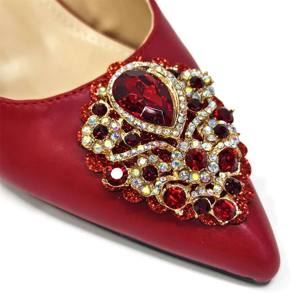 Italian 2024 Fashion Design Diamond Chain Full Diamond Bag And Pointed High Heels Noble And Generous Decoration Full Diamond