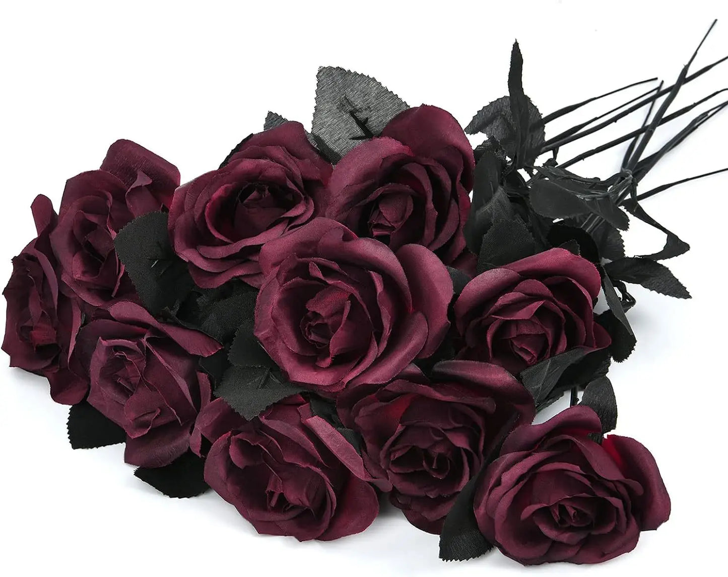 Halloween Decoration Burgundry Dahlia Black Artificial Flower Branch Arrangement Materials Fake Flower Table Home Party Decor