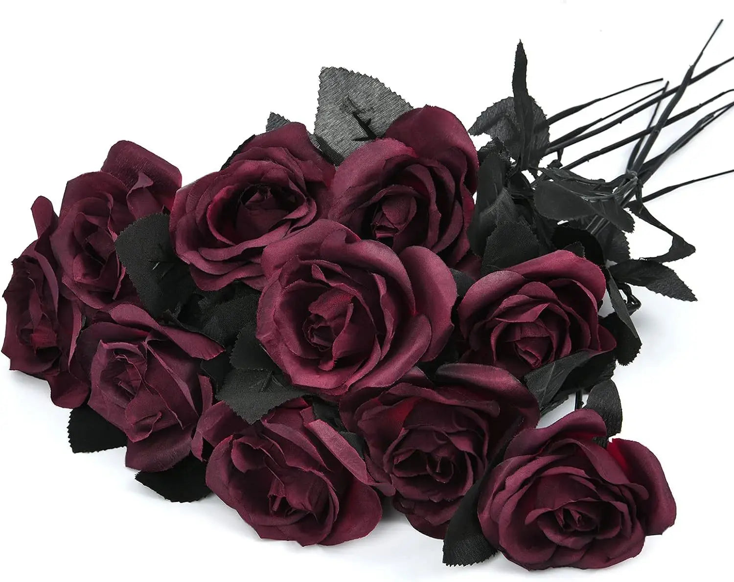 Halloween Decoration Burgundry Dahlia Black Artificial Flower Branch Arrangement Materials Fake Flower Table Home Party Decor
