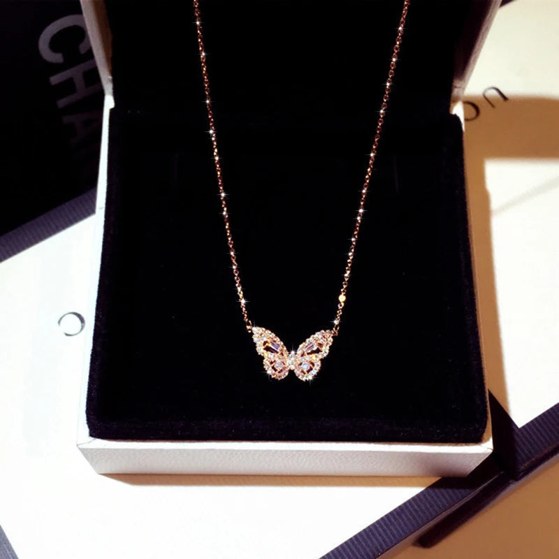 JUWANG Classic Retro Metal Luxury Rhinestone Super Shine Zircon Angle Wing Necklace For Women Sexy Stainless Steel Pendant 2023