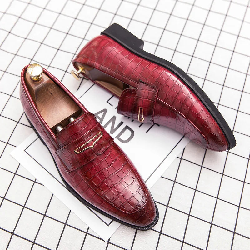 Men's Italian Classic Loafers – Red & Blue Leather Wedding Dress Shoes