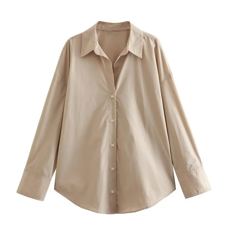 Traf 2025 women's spring new Europe-American fashion striped long sleeve lapel loose version poplin shirt multi-color selection