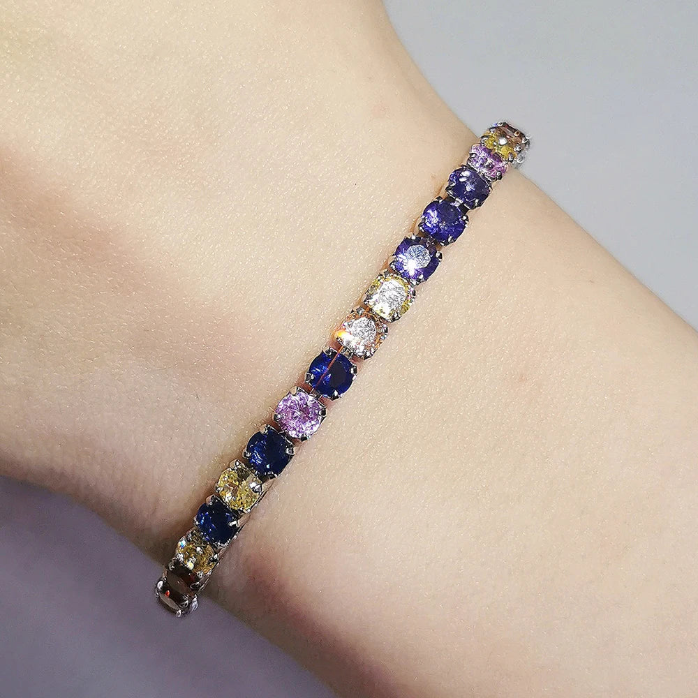 2024 New Arrival Colorful  Rose Gold Silver Color Tennis Bracelet Adjustable for Women Party Gift Jewelry Wholesale S7193