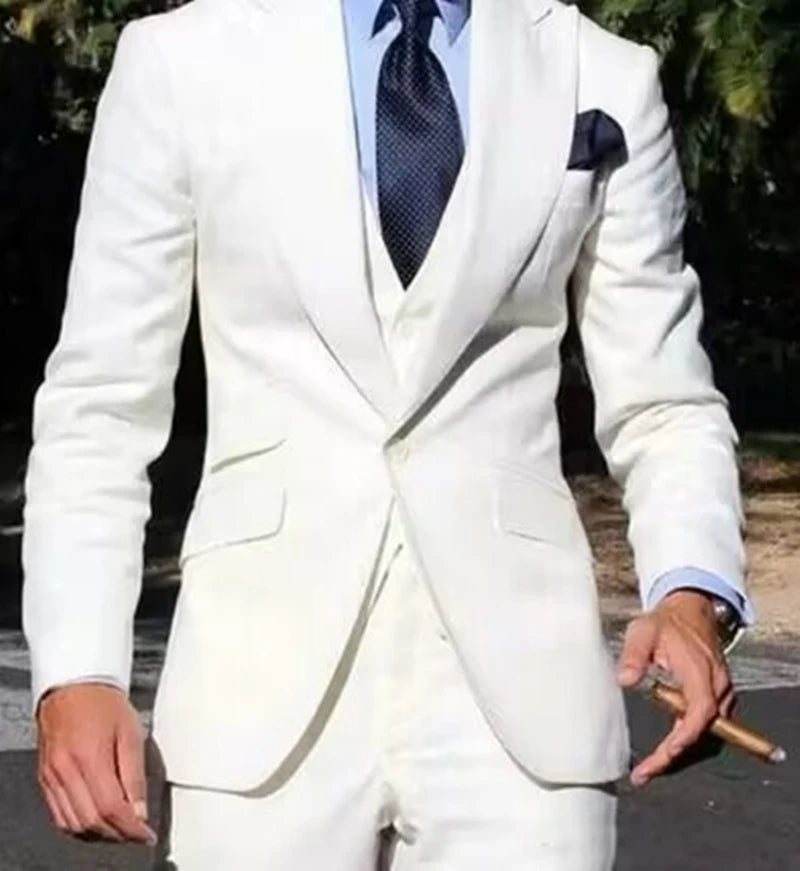 Solid Color Fashion Men Boutique Business Suits Wedding Suit Formal Groom Tuxedos 3 Pcs Set Dress Peak Lapel Blazer Vest Pants