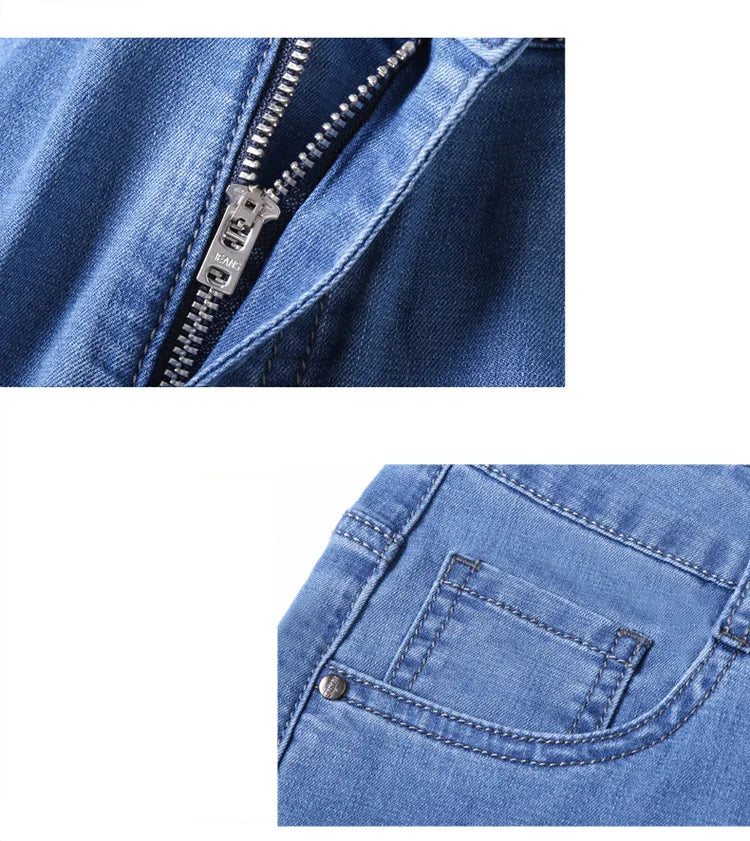 2025 Spring Summer Thin Classic Men's Business Jeans Stretch Trousers Casual Straight Denim Pants  Brand Male Clothing 28-40