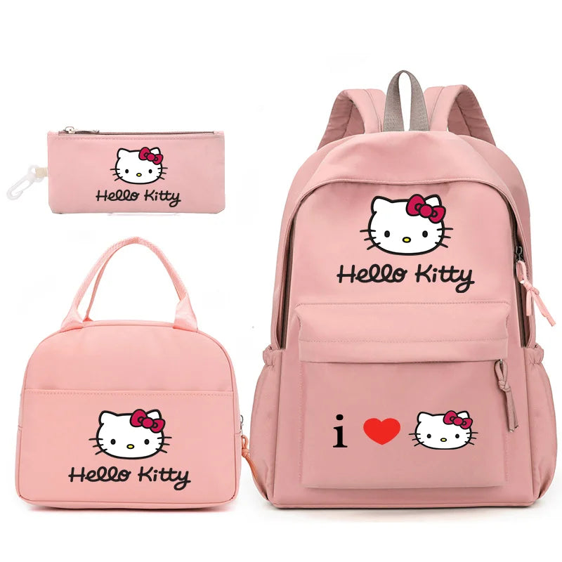 3pcs/Set Hello Kitty Backpack with Lunch Bag for Teenagers Student School Bags Casual Comfortable Travel Set