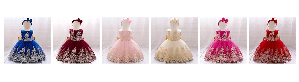 Gold Bow Flower Baby Dress for Girls Christmas Costumes 1st Birthday Party Princess Dresses Wedding Formal Evening Kids Clothing
