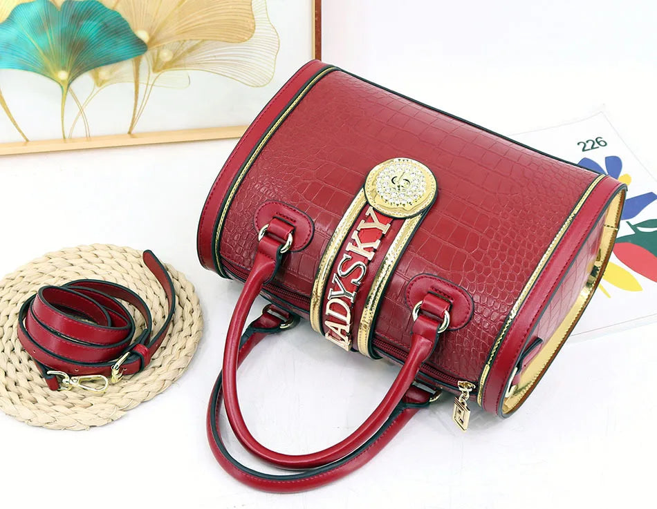 Classic Retro Women's Shoulder Bag Boston Handbag Crocodile Embossed Crossbody Letter Decoration High Quality Top Handle Bag