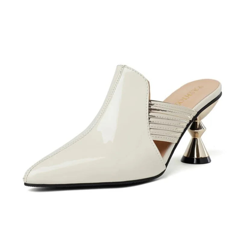 Women Sandals Wedding Party Strange Heels Mules Fashion Rhinestone Slippers Quality PU Pumps Shoes Woman