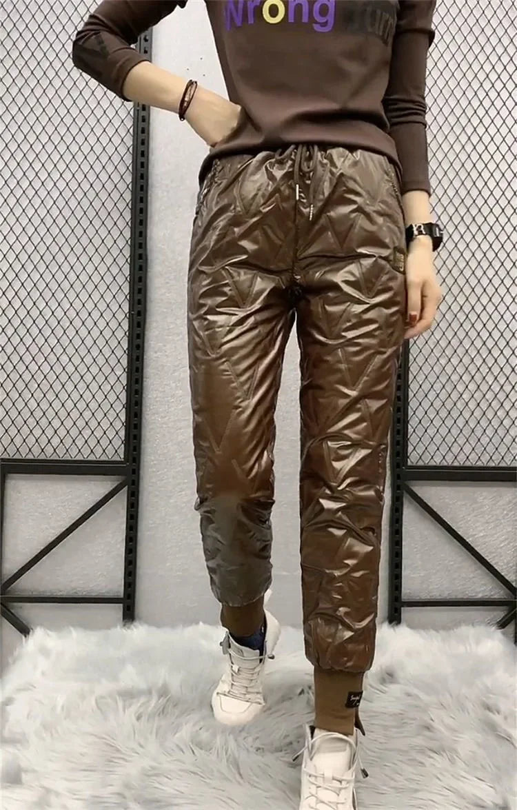 Autumn Winter Cotton Trousers Women's Snow Waterproof Warm Pants 2025 New Winter Drawstring Thicken Casual  Harem Pants