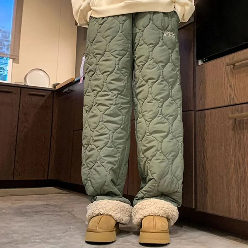 Winter Down Pants Fleeces Lines Windproof Women High Waist Warm Trousers Ultra Warm Water Repellent Loose Trousers 2025