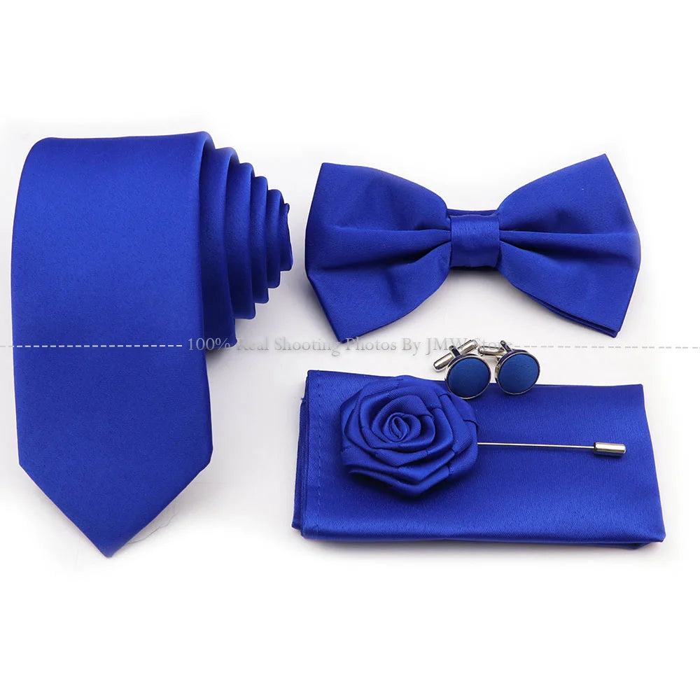 Hot Sale Purple Pink Sage Green Tie Set Polyester Necktie Bowtie Cufflink Brooch For Groom Suit Wedding Cravat Shirt Accessory