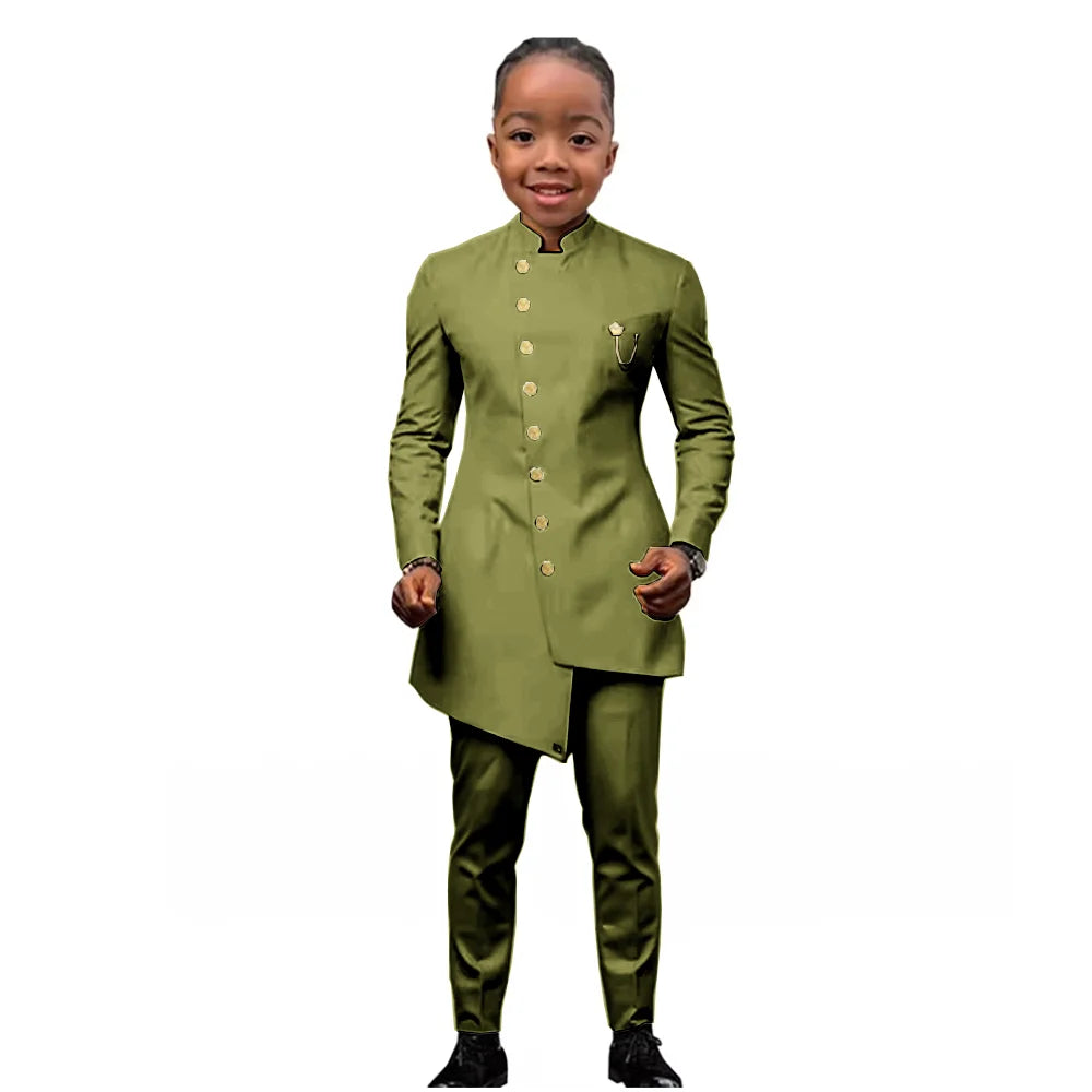 African Boys Suit 2 Piece Set (Jacket+Pant) Long Blazer for Kids Wedding Tuxedo Custom Size Boys Blazer