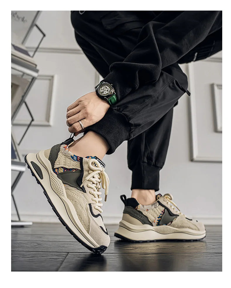 Men Sneakers 2025 Spring Autumn New Comfortable Outdoor Non Slip Running Shoes Trend Wear-resistant Vintage Lace Up Casual Shoes