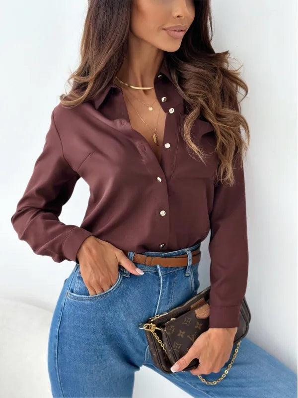 Casual White Women's Blouse Long Sleeve Button Woman Shirt Solid Color Office Tops 2023 Spring Autumn Fashion Ladies Blouses Top