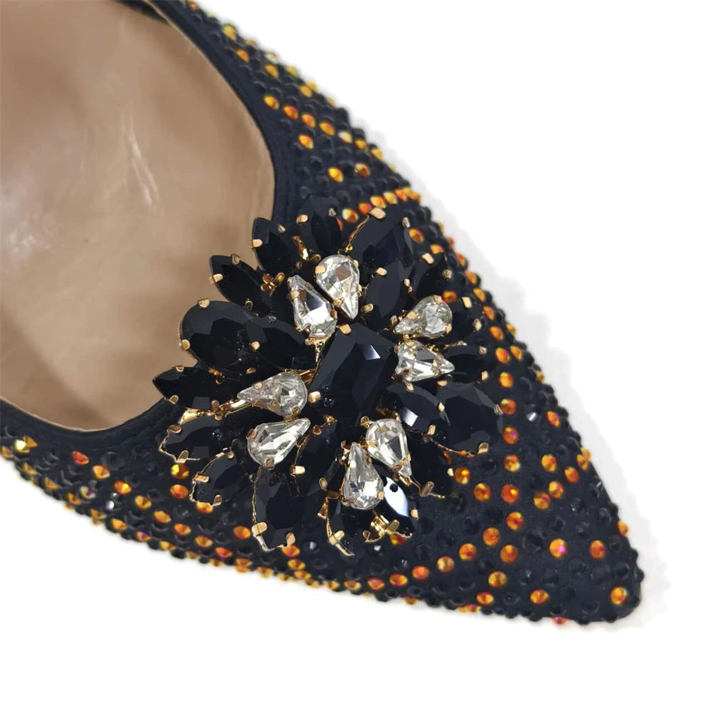 Venus Chan Nigerian Women Heel Party Ladies Italian Design Shoes And Bag Set Decorated with Rhinestone Handbag Wedding Party