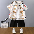 2025 Boys Summer Shirt Set New Casual Short Sleeve and Shorts Hong Kong Style Childrens Clothing Summer Outfit for Kids
