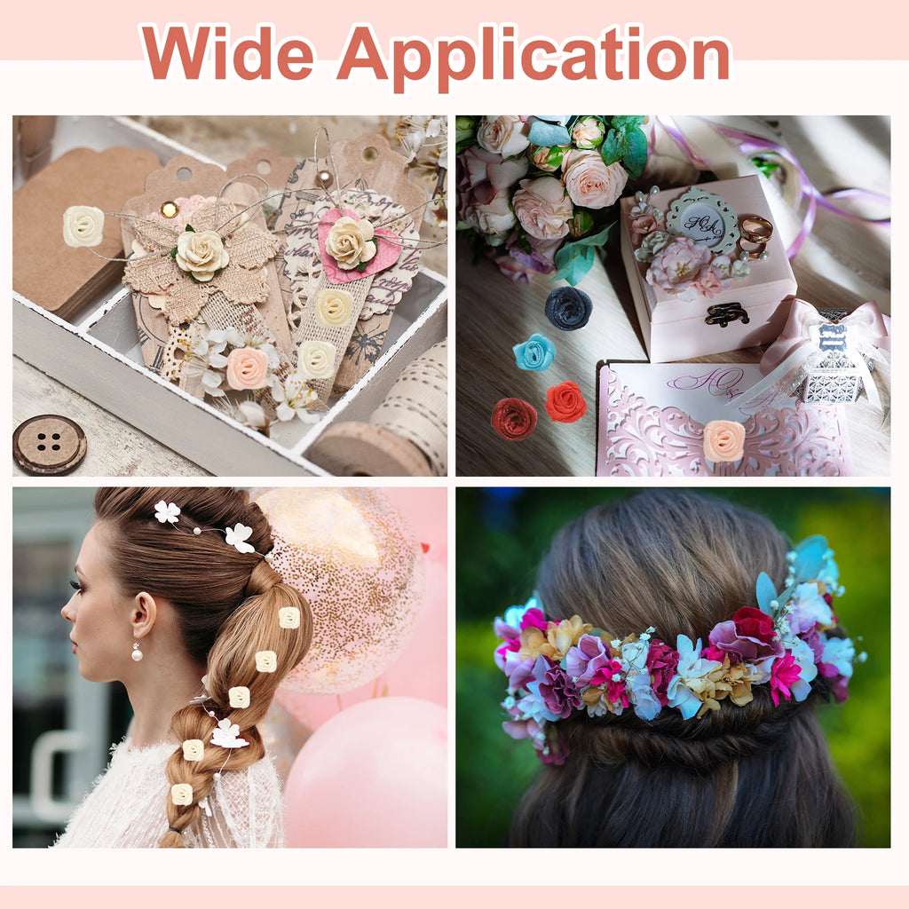 100Pcs 1.5cm Mini Satin Ribbon Roses Handmade Rolled Rosette Flower for DIY Crafting Accessories Sewing Wrapping Decoration