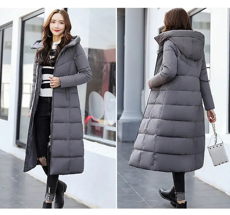 2025 New Winter Parka Long Coat Women WhiteThick Warm Down Cotton Coat Fashion Hooded Parka Puffer Windproof Snow Overcoat
