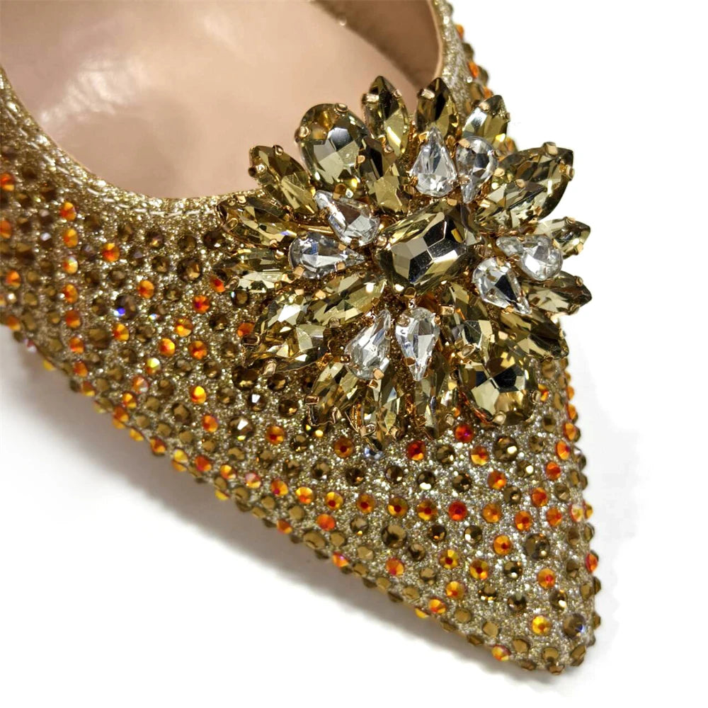 Venus Chan Nigerian Women Heel Party Ladies Italian Design Shoes And Bag Set Decorated with Rhinestone Handbag Wedding Party