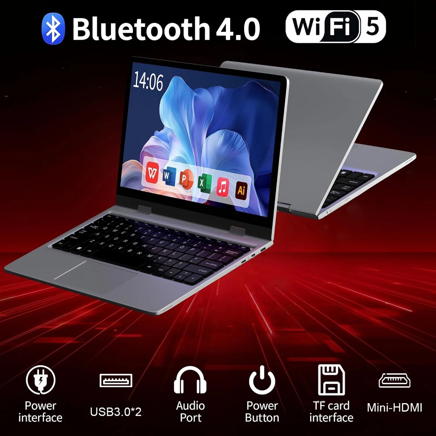 11.6" Portable 2 in 1 mini Laptop Computer Touch Screen Intel Celeron N4020 8GB RAM 512GB SSD Windows 11 Pro Office Learning PC