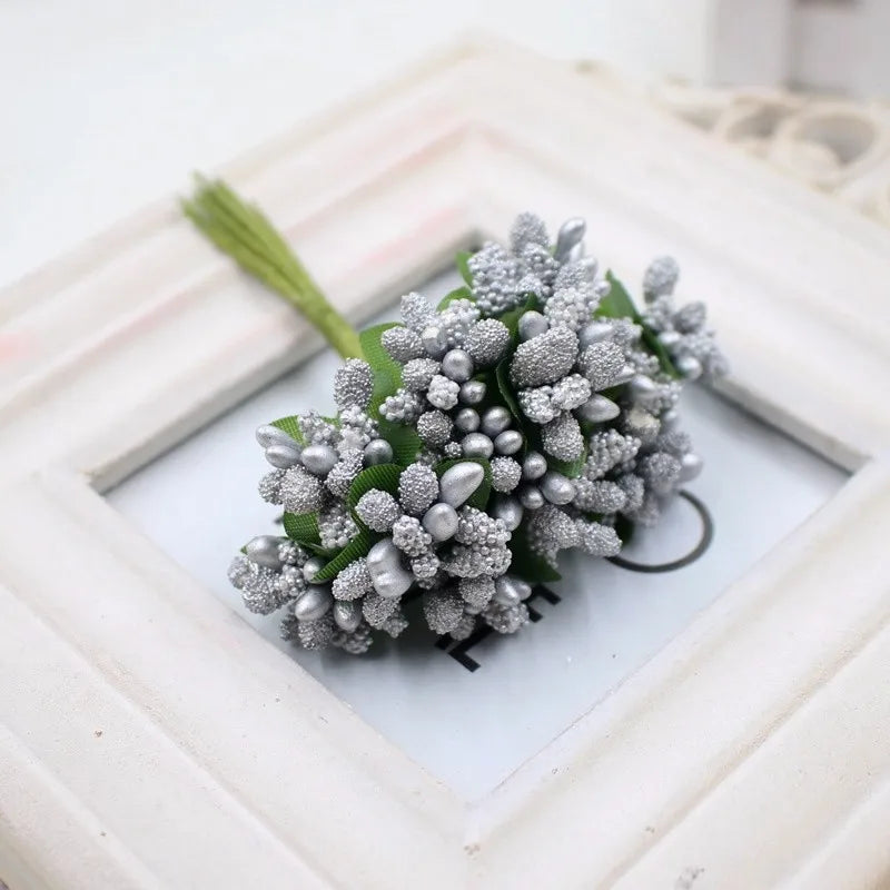 12pcs pearl Berry Artificial Stamen Flower For Wedding Home Decoration Pistil DIY wreath Scrapbooking Craft Fake Flowers