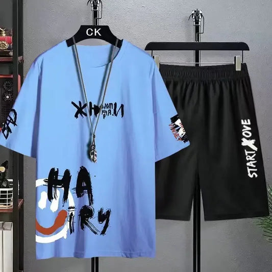 Men's Sets Summer Fashion tracksuits men's clothing Casual Ice Silk Men's Printed T-shirt+Shorts Trend Basketball Set sportswear