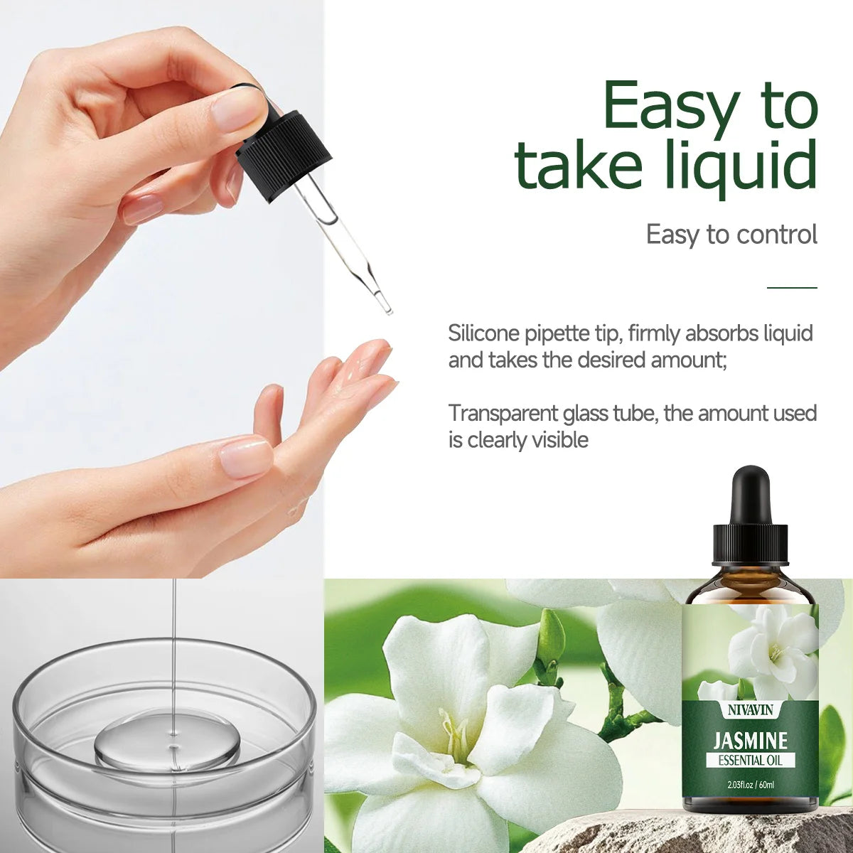 NIVAVIN 30ml/60ml Jasmine Plant Extract Facial Skincare Essential Oil, Rich and Long-lasting Fragrance, Body Care Moisturizing