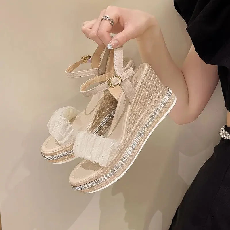 Sandals for Women Wedges Heel Rhinestones Woman Shoes Anti Slip Hot 2025 Luxury Vip Comfort Sandal Comfortable and Elegant Shoe