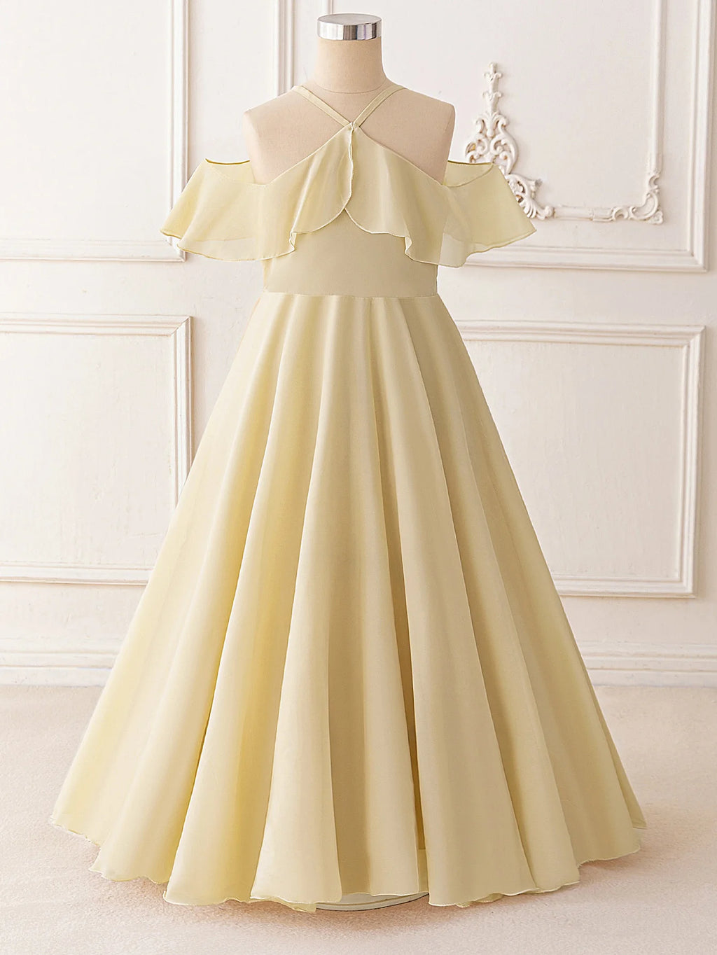Ruffle Girls Party Bridesmaid Strap Dress off Shoulder Long Wedding Princess Prom Dresses Kids Elegant Beach Birthday Evening