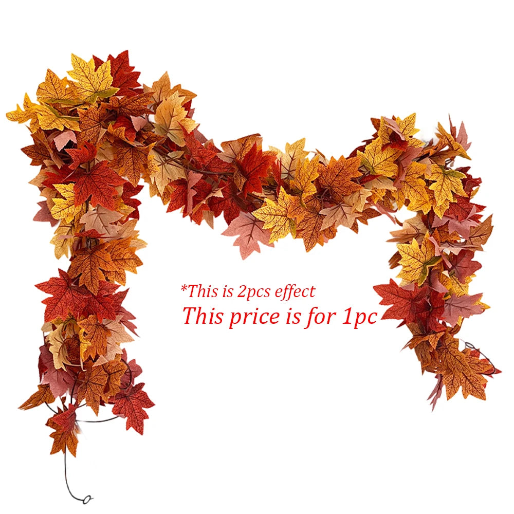 1Pc 6.5Ft Artificial Fall Maple Leaf  Foliage Fake Plant Garland for Home Halloween Thanksgiving Party Wall Table Autumn Decor