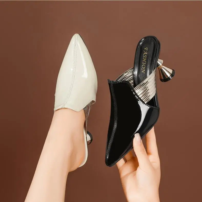 Women Sandals Wedding Party Strange Heels Mules Fashion Rhinestone Slippers Quality PU Pumps Shoes Woman