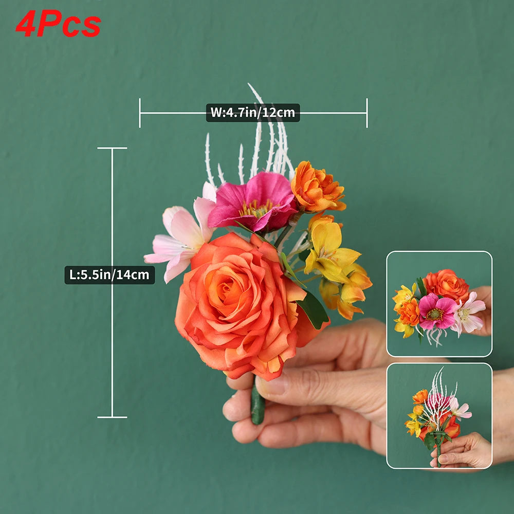 Flowers Artificial Decoration Orange Pink Series Rose Greens Floral Arrangement Bridal Bouquet for Wedding Event Decor J2601