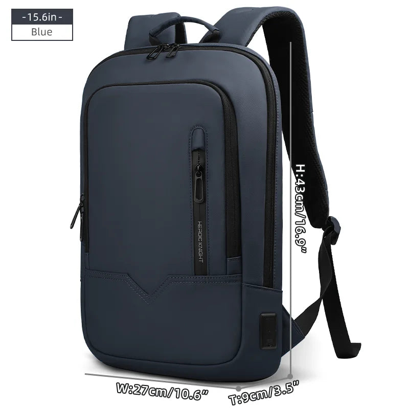 HK Business Slim Backpack For Men Water Resistant 15.6 inch Laptop Bag With USB Charger Light Weight Travel Bag for Work Office