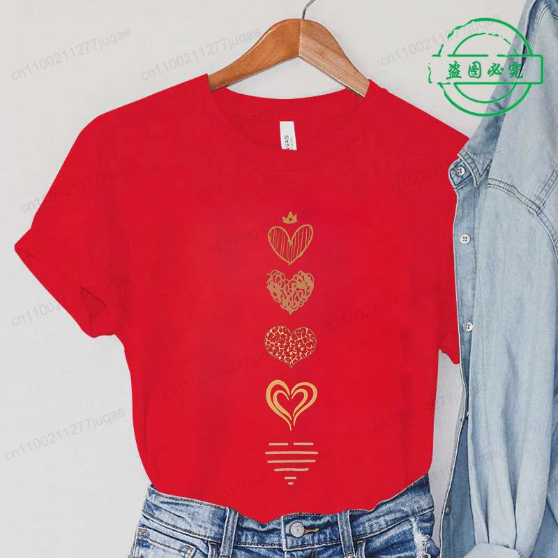 Leopard Heart Print Tshirt Women Fashion T Shirt Casual Summer Tee Leopard Heart Shirts Hip Hop Streetwear Short Sleeve Shirt