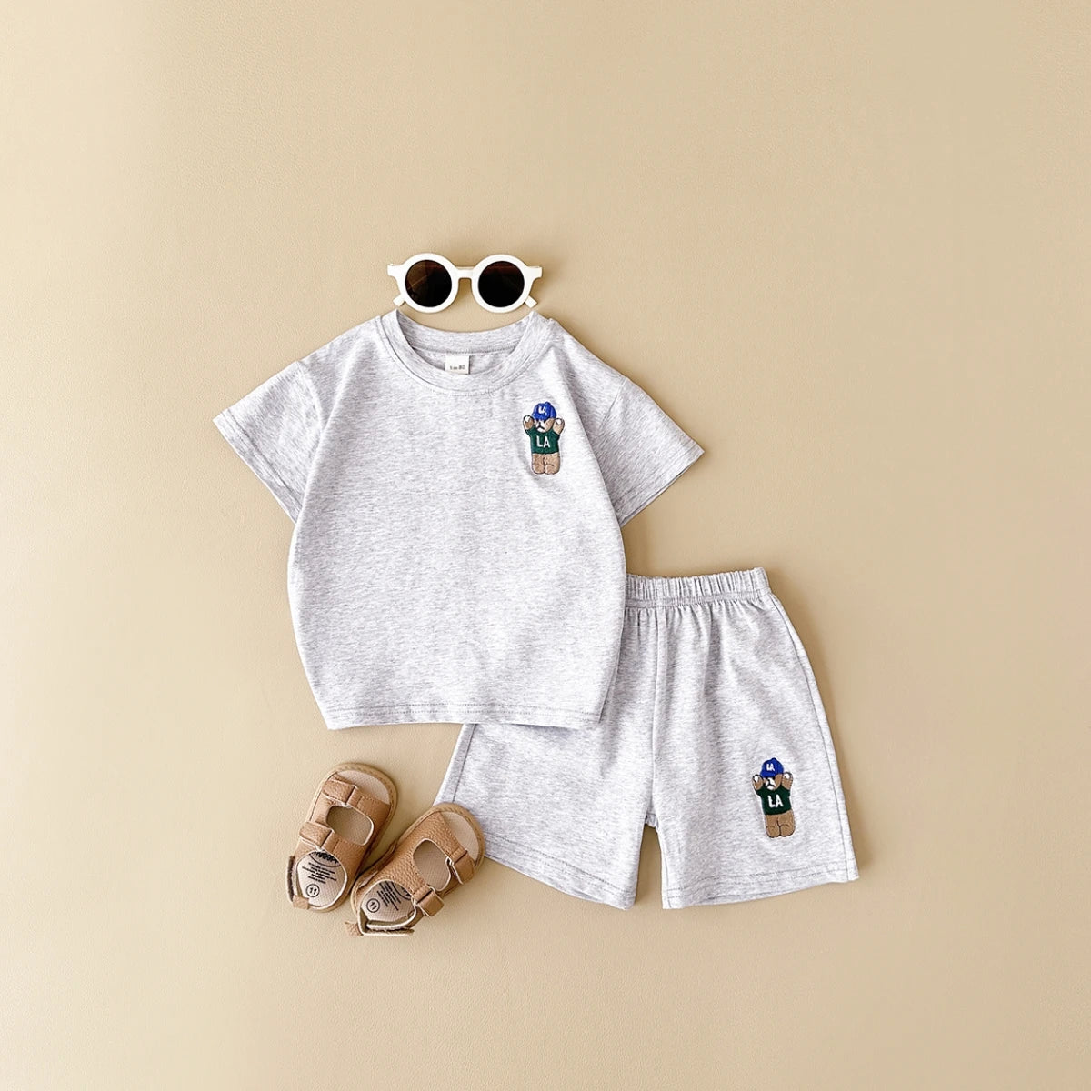 INS Summer Baby Boys Clothes Baby Girls Suit Bear Embroidery Thin Sports T-shirt Baby Cotton Infant Outfit Set Children Clothing