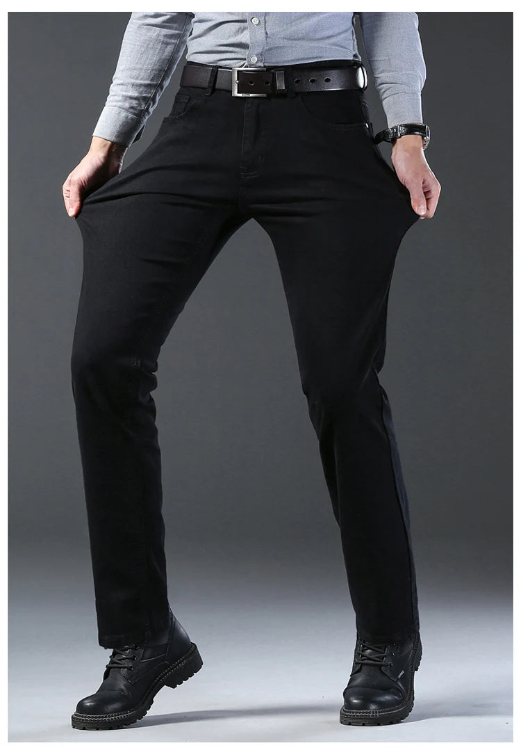 2024 New high-quality Fashion Casual Cotton Business Black  Denim Pants Male Trousers Men's Stretch Regular Fit Jeans