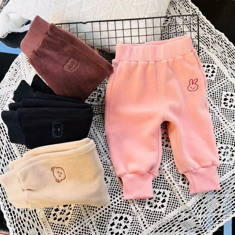 Winter New Children Thick Warm Fleece Pants Solid Kids Pp Pants Plus Thick Baby Trousers Boys Girls Casual Pants Clothes