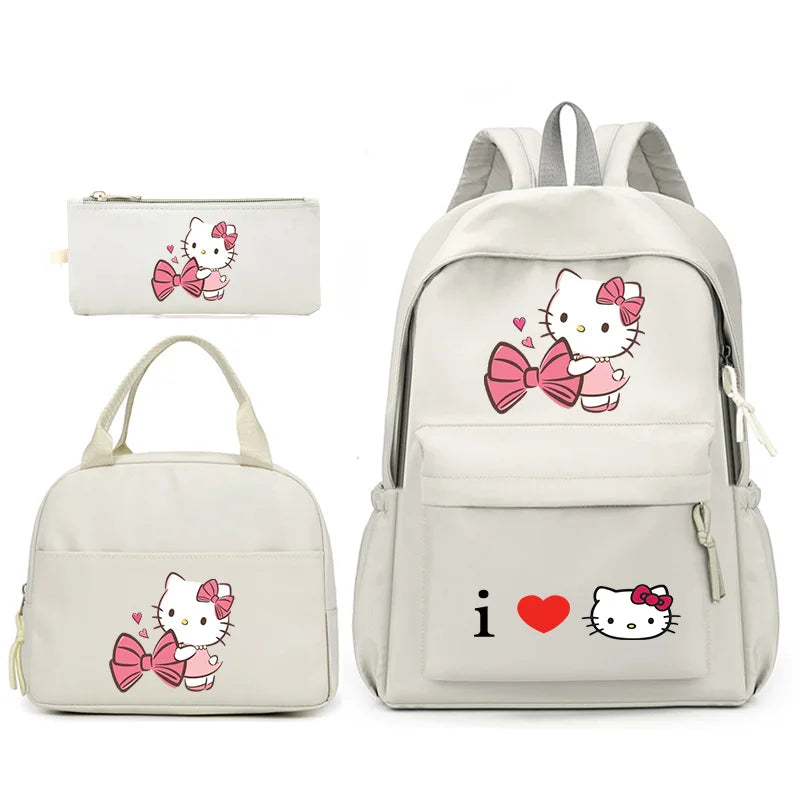 3pcs/Set Hello Kitty Backpack with Lunch Bag for Teenagers Student School Bags Casual Comfortable Travel Set