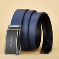 OYIFAN Men's Belt Blue Striped Belt Fashion Jeans Belt Genuine Leather Belt Automatic Buckle Belts