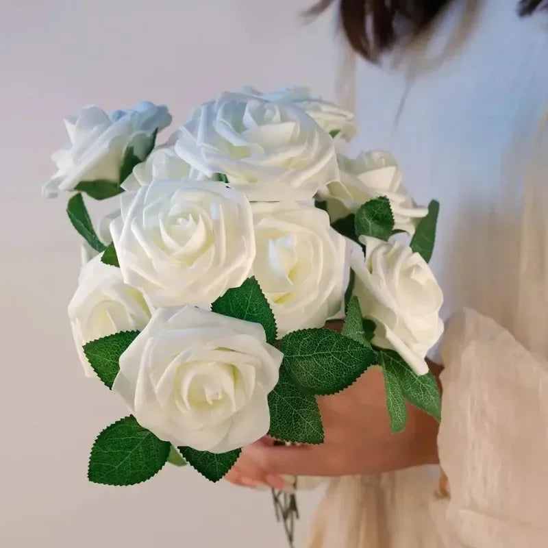 30/10PCS Artificial Foam Rose Flower Heads Bride Bouquet Flower for Home Wedding Party Table Decoration DIY Scrapbook Supplies