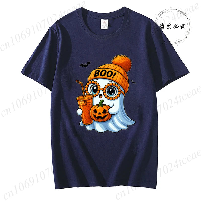 Halloween Horror Ghost Tee Women Clothing Y2K Designer T Shirt Female Cute Ghost Halloween Funny Streetwear Anime Tee Clothes