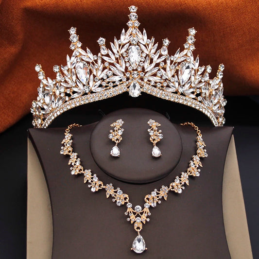 12 Color Bridal Jewelry Sets for Women Wedding Crown Girls Tiaras and Necklace Earrings Bride Party Costume Jewelry Accessories