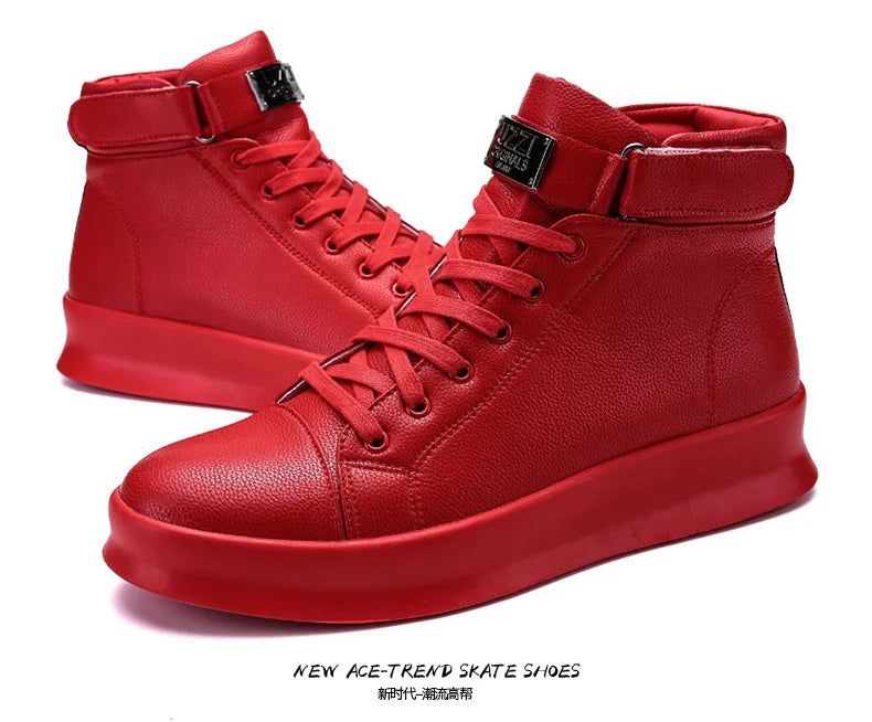 Fashion Luxury Men's Red High Top Sneakers PU Leather Casual Sneakers Men Flat Designer Shoes Breathable Hip Hop Sport Shoes Man