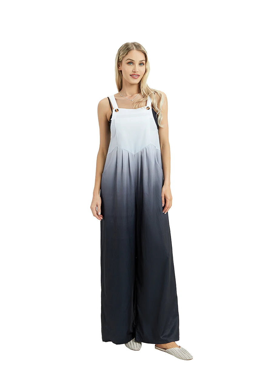 Women s Summer Long Jumpsuit Solid Color Tie Dye Pattern Print Sleeveless Spaghetti Strap Jumpsuit Casual Suspender Pants