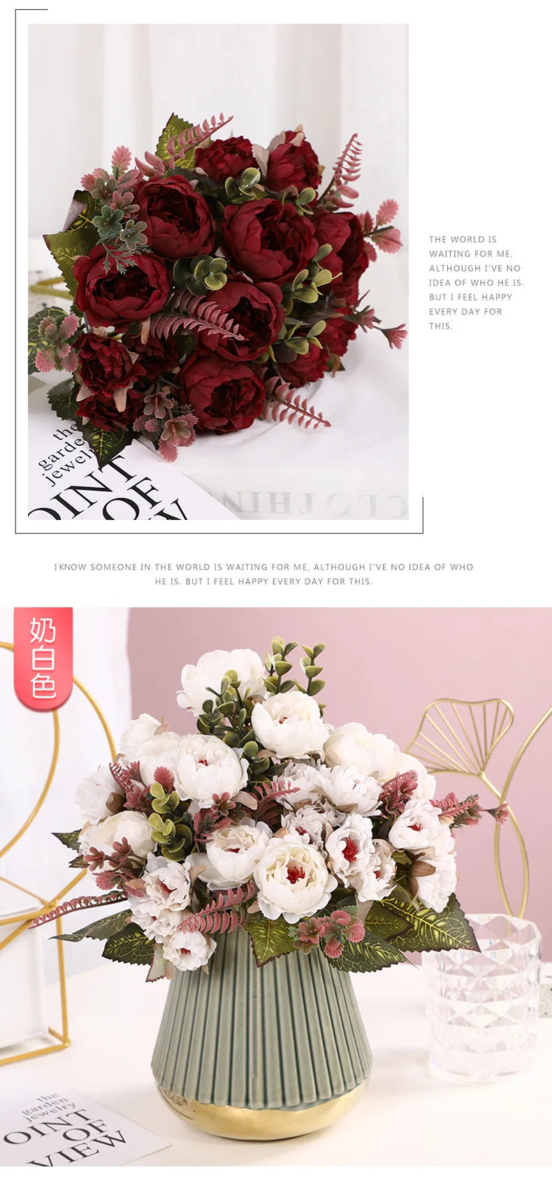1pcs/30cm Rose Pink Silk Bouquet Peony Artificial Flower  Bride Wedding Home Decoration Artificial Flower Wedding Home Decor