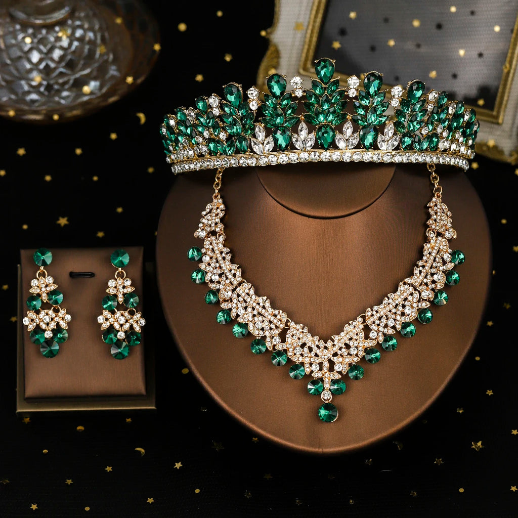 Bridal Wedding Elegant Headpieces Crystal Crown Tiara Classic Earrings & Necklace Set Jewelry Accessories Gifts for Friends