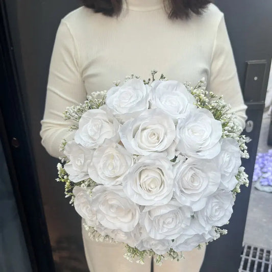 Wedding Flowers Bridal Bouquet Bridesmaids Silk Roses Fake Babys Breath Bride Wedding Accessories Table Centerpiece Decoration