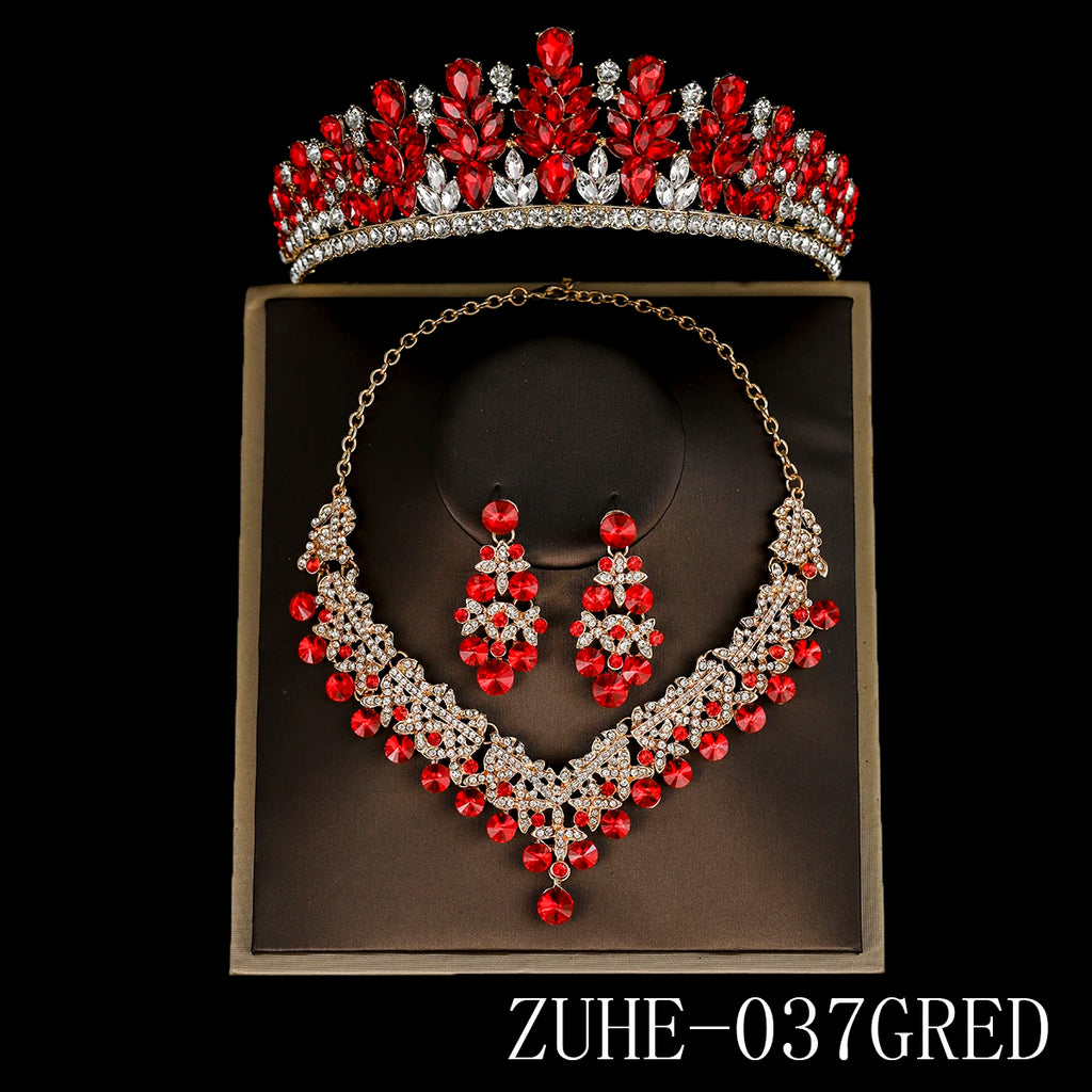 Bridal Wedding Elegant Headpieces Crystal Crown Tiara Classic Earrings & Necklace Set Jewelry Accessories Gifts for Friends